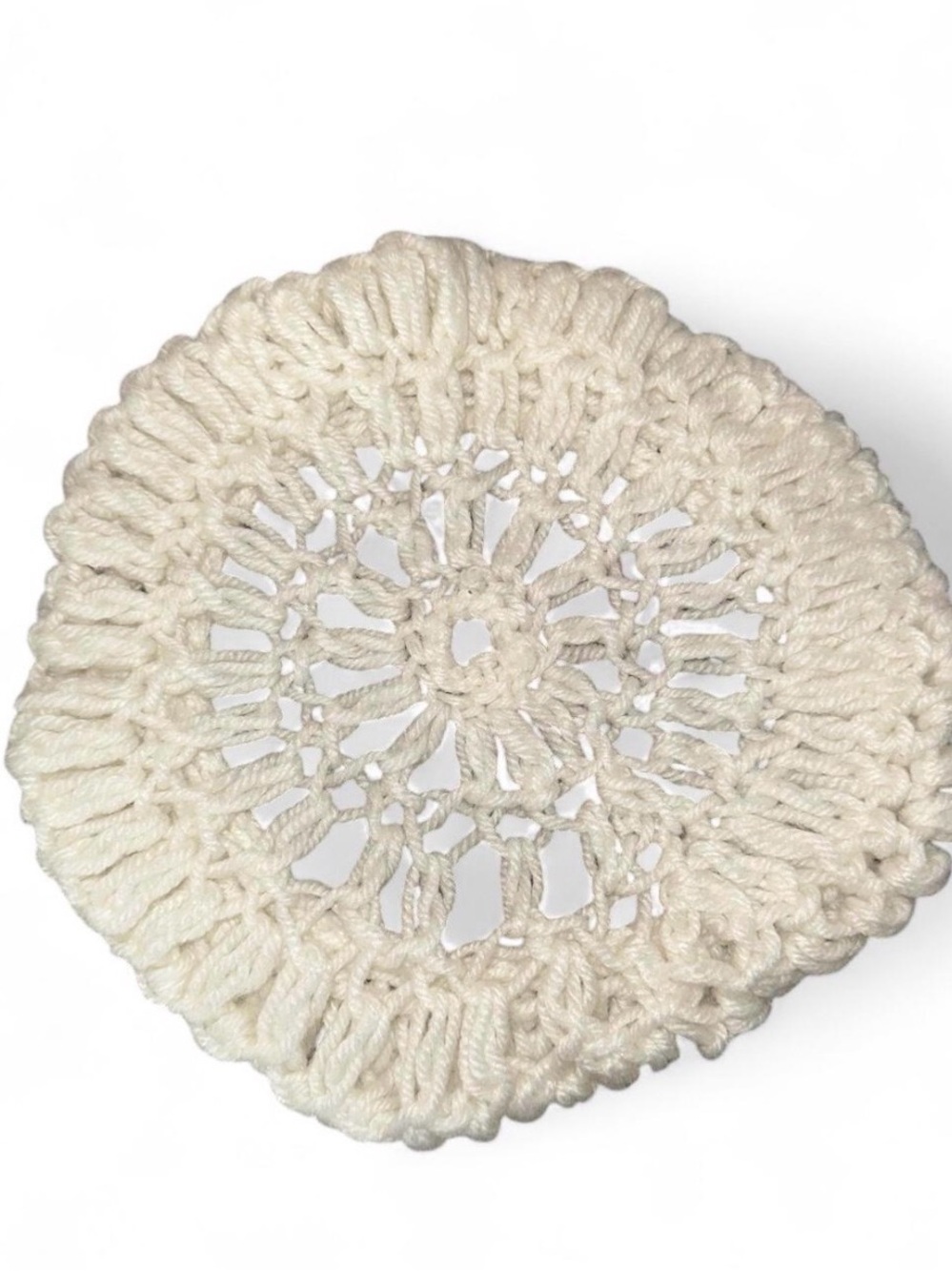 Vintage Handmade Cream Crochet Doily Beret Cap Hat